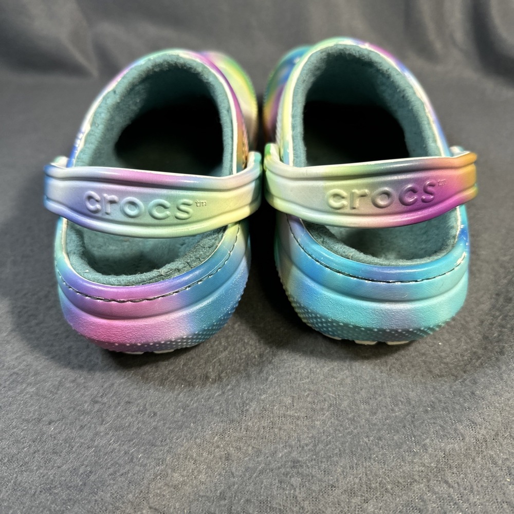 Crocs Classic Lined Clog M4 W6 Rainbow Ombre Fuzzy Cozy Slip On Shoes Multicolor - Picture 7 of 16